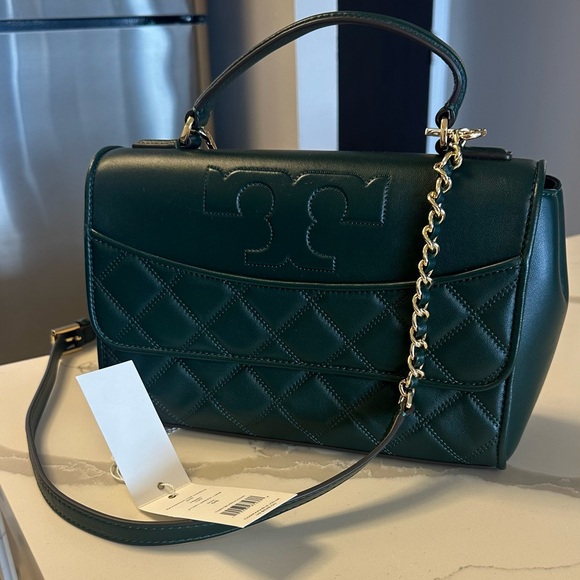 Like new, Tory Burch Savannah top handle / shoulder strap emerald green leather - Picture 2 of 8